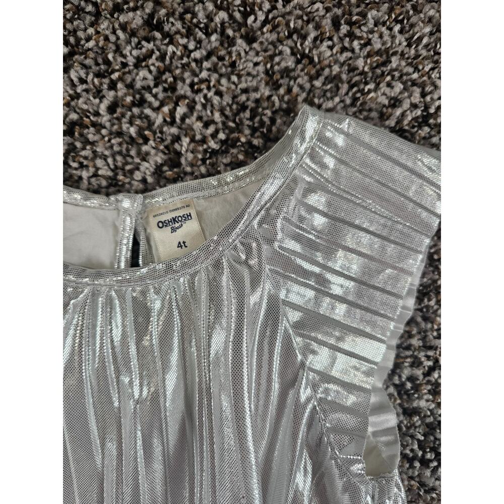Oshkosh B'Gosh Toddler Girls Sz 4T Silver Metallic Formal Dress Short Sleeve - Picture 2 of 3
